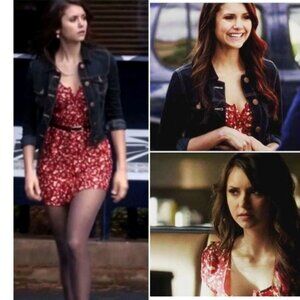 Elena Gilbert ASO Vampire Diaries Red Floral Button Dress Size S As Seen On Tv